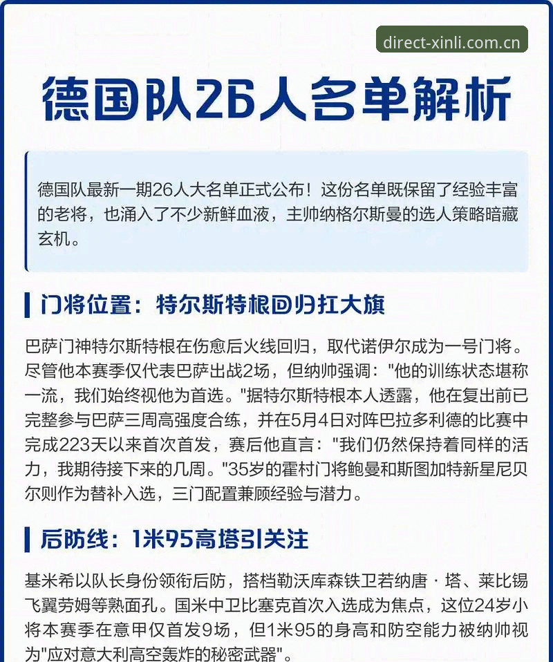 德国队世界杯大名单深度分析：诺伊尔回归与18岁新星卡尔的全面解析